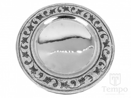 Серебряная плоская тарелка «Кубачи» 20,5 см