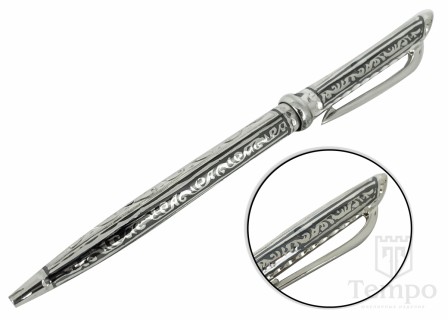 Серебряная выгравированная ручка с боковым рисунком из черни
