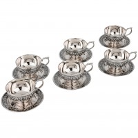 Серебряные чашки с блюдцами в наборе