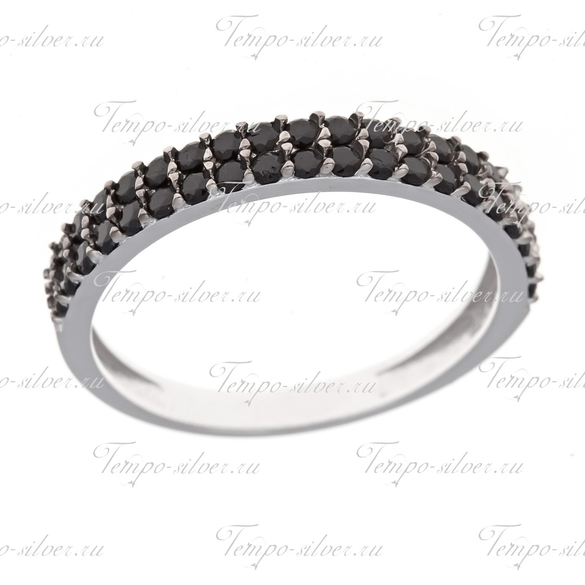 Кольцо из серебра Дорожка с двумя рядами черных камней цена