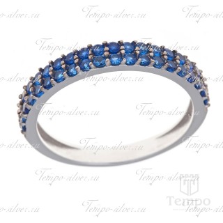 Кольцо из серебра Дорожка с двумя рядами синих камней