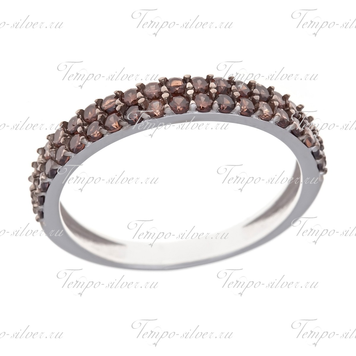 Кольцо из серебра Дорожка с двумя рядами бледно-коричневых камней цена