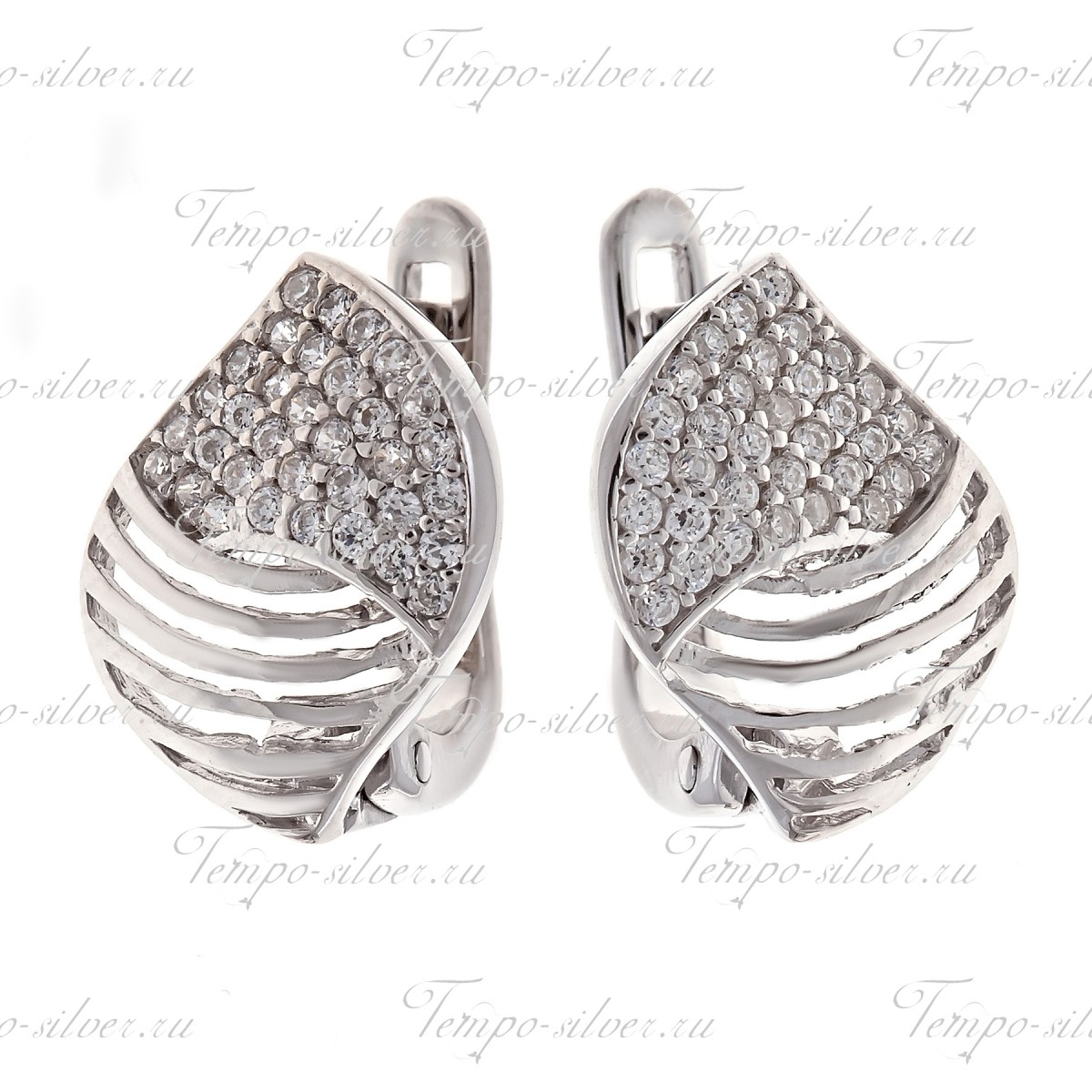 Серьги из серебра в форме лепестка из двух декорированных частей цена