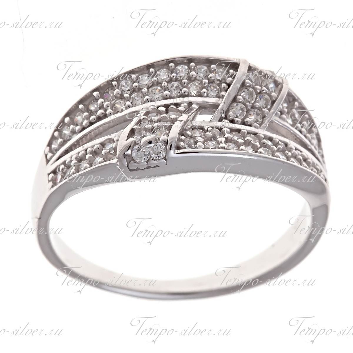 Кольцо обручального типа серебряное из двух рядов с белыми камнями цена