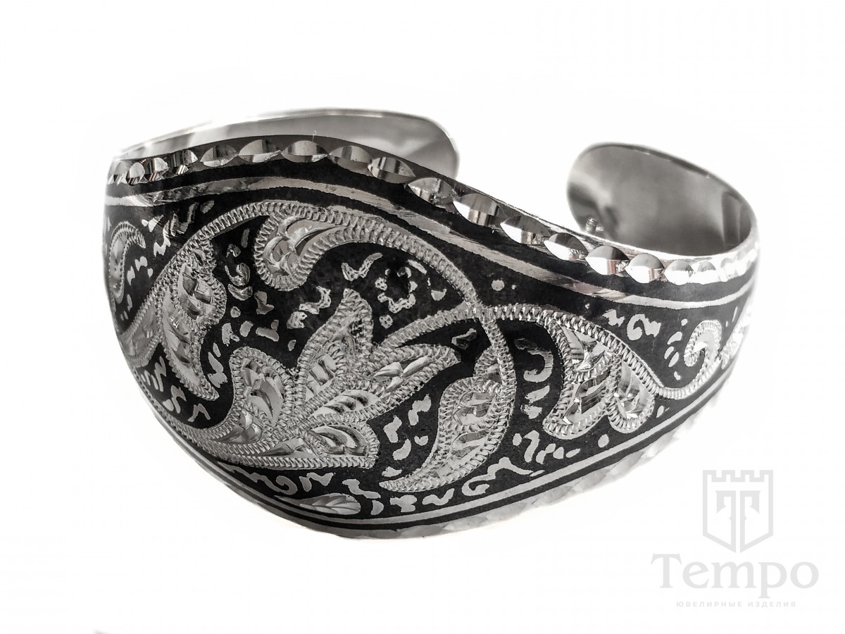 Браслет с чернью и гравировкой из серебра – купить в интернет-магазине «Темпо»