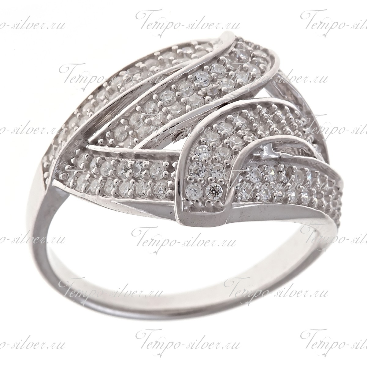 Кольцо серебряное с четырьмя плетеньями из белых камней цена