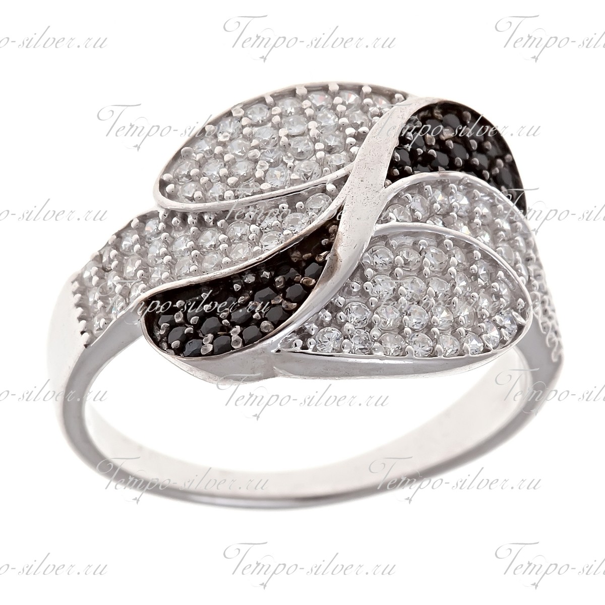 Кольцо из серебра с шестью отделениями из черно-белых камней. цена