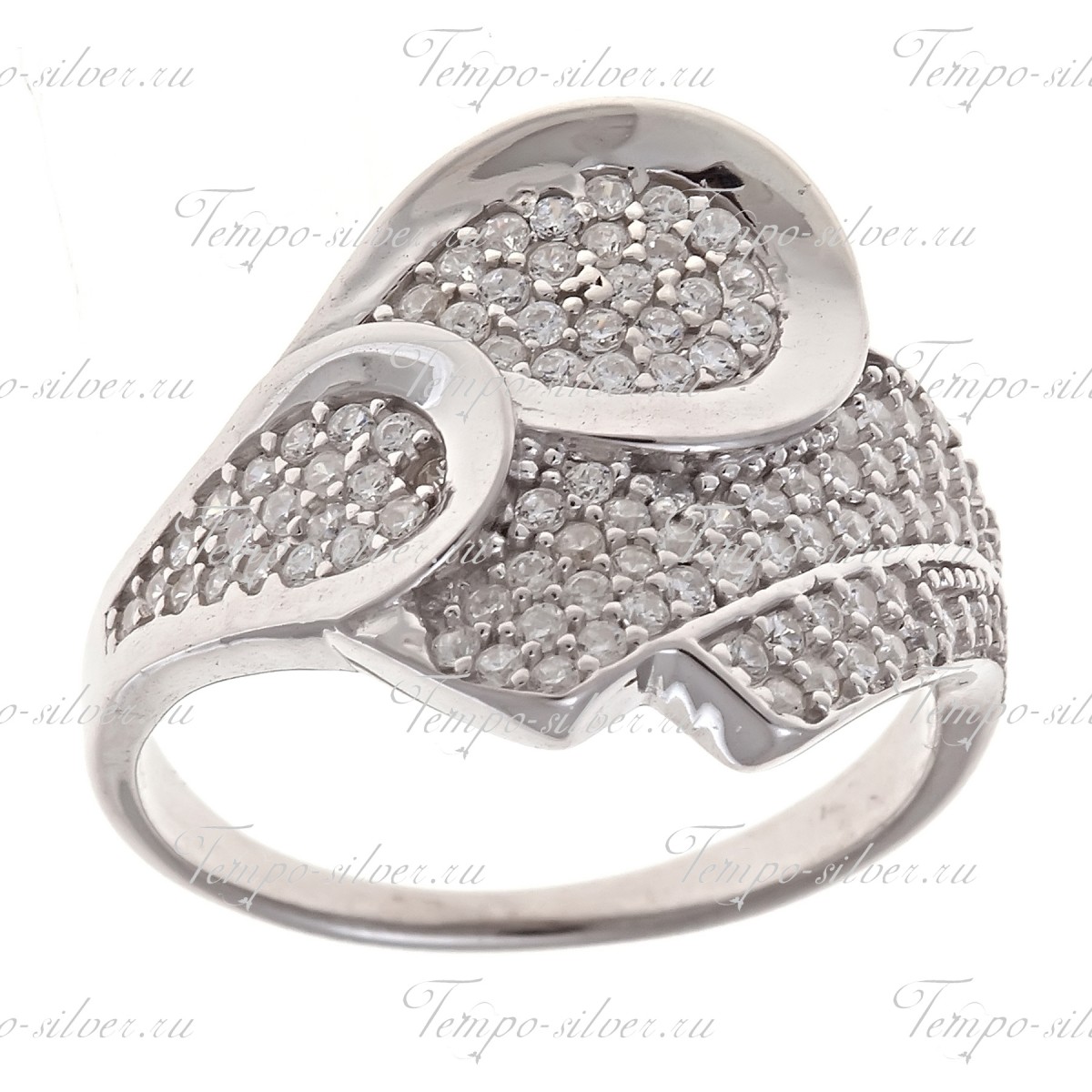 Кольцо из серебра с двумя лепестками из белых камней цена