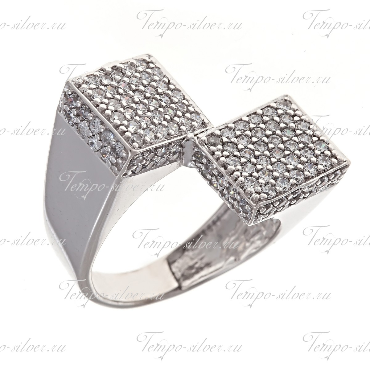 Кольцо серебряное с двумя квадратами из белых камней цена