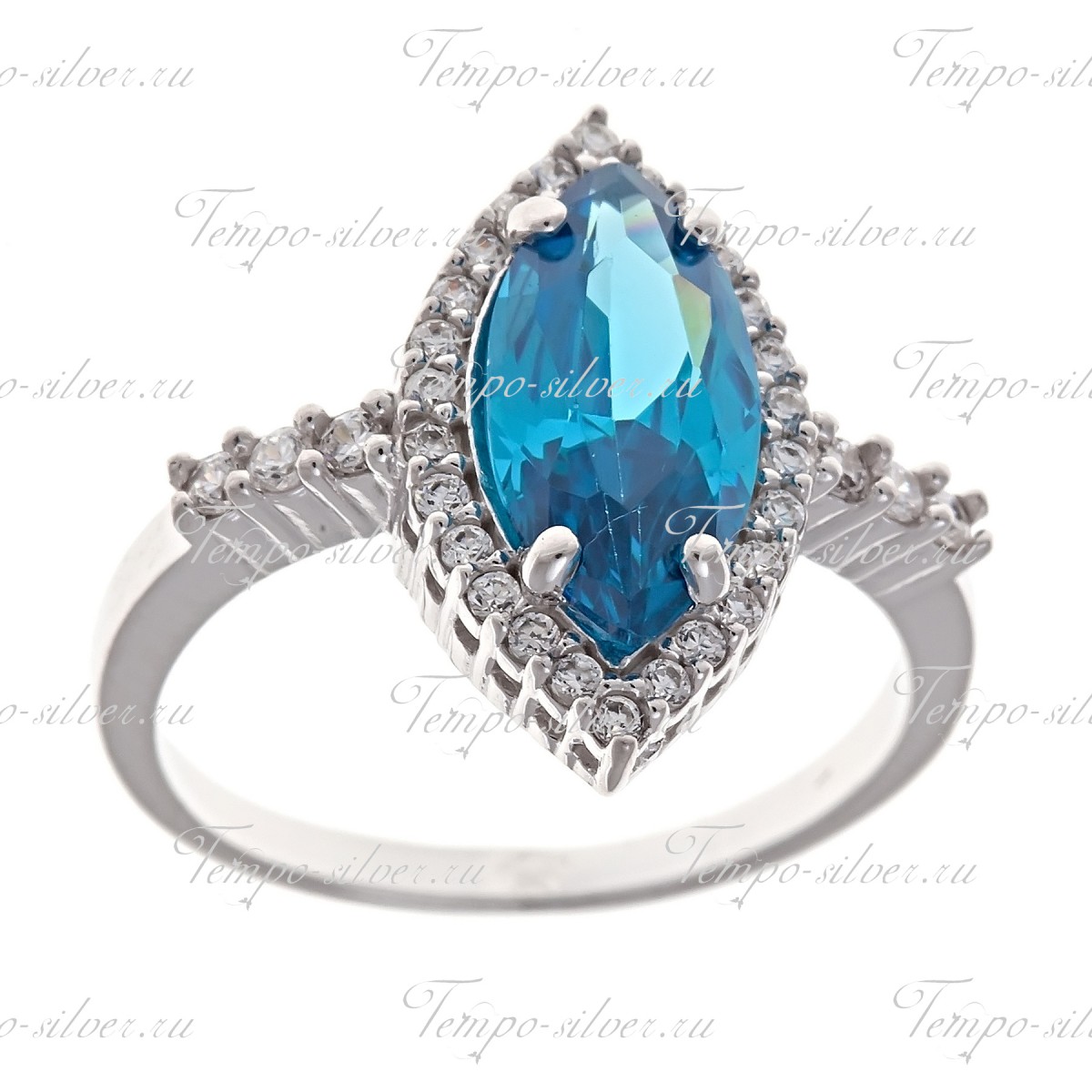 Кольцо из серебра с каплевидным голубым камнем