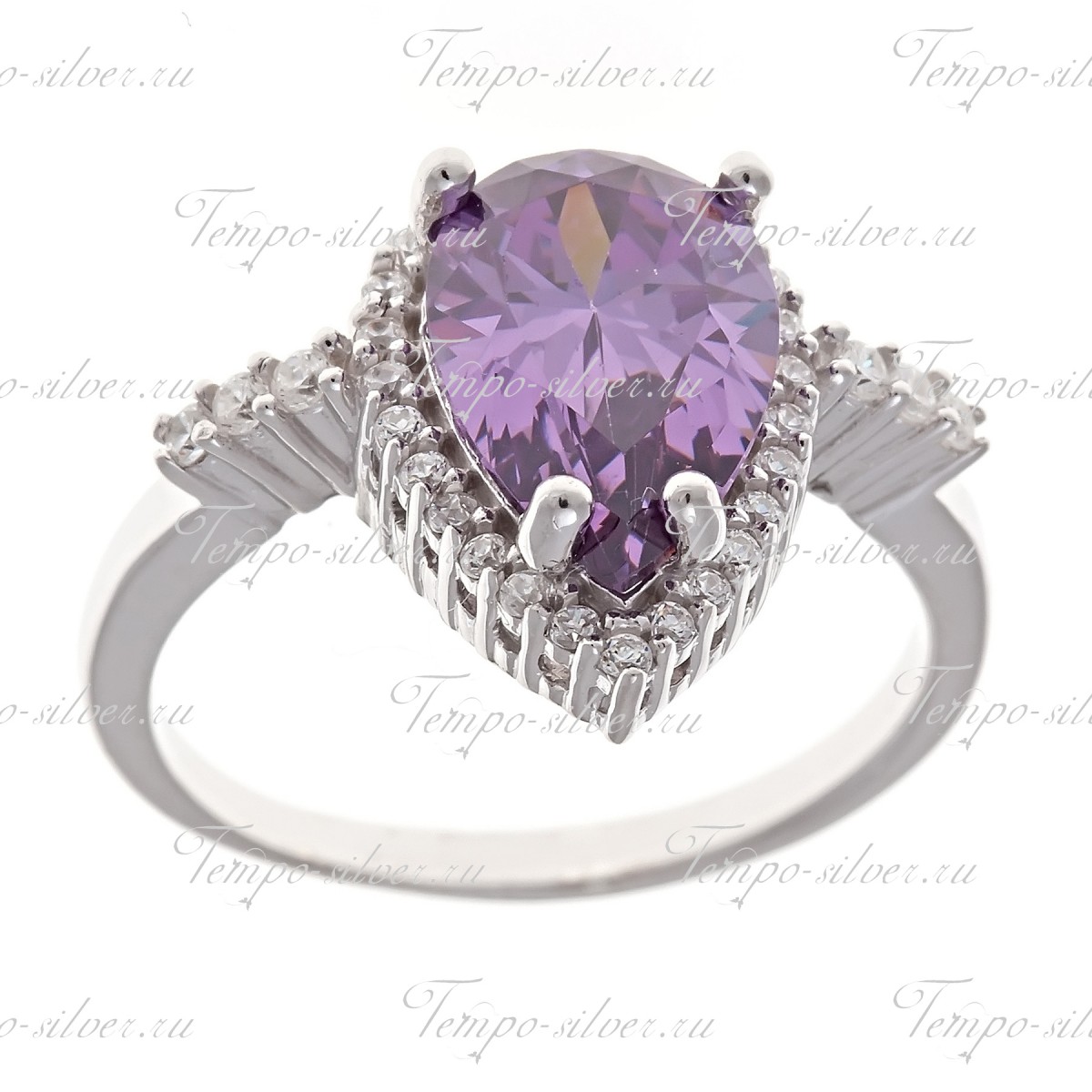 Кольцо из серебра с каплевидным фиолетовым камнем цена