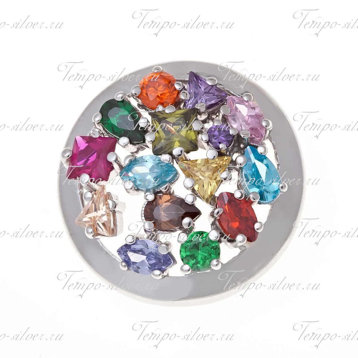 Подвеска из серебра круглой формы с цветными камнями цена