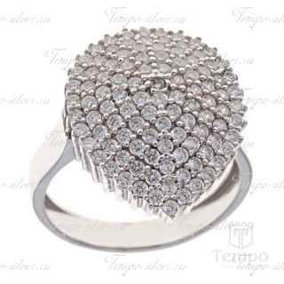 Кольцо из серебра каплевидной формы с белыми камнями