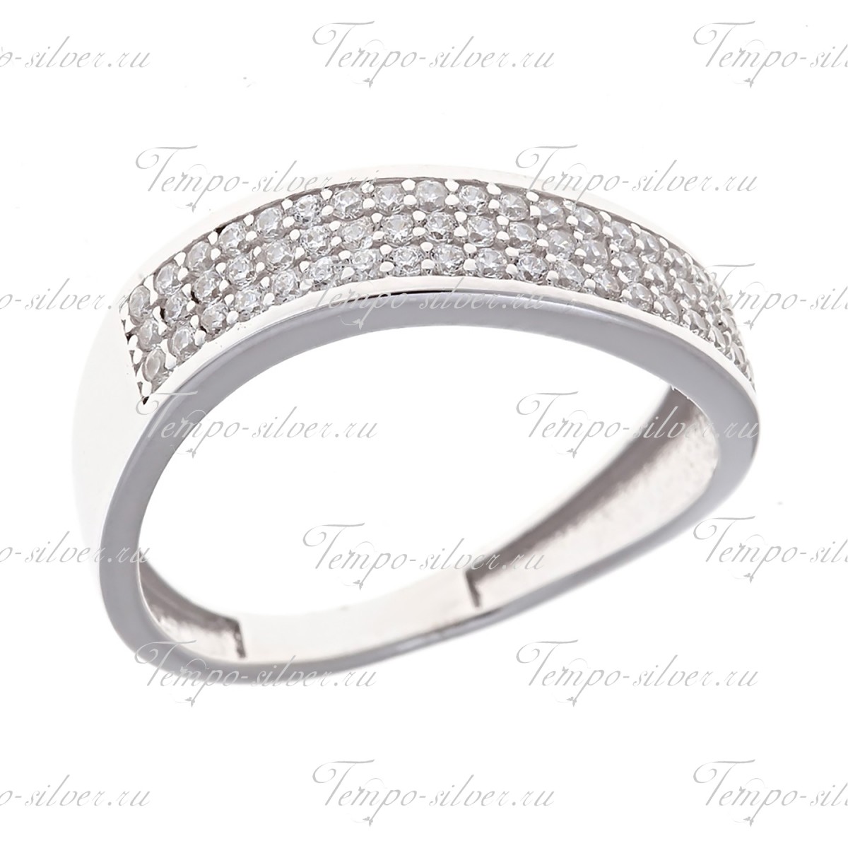 Кольцо из серебра ассиметричной формы с белыми камнями цена