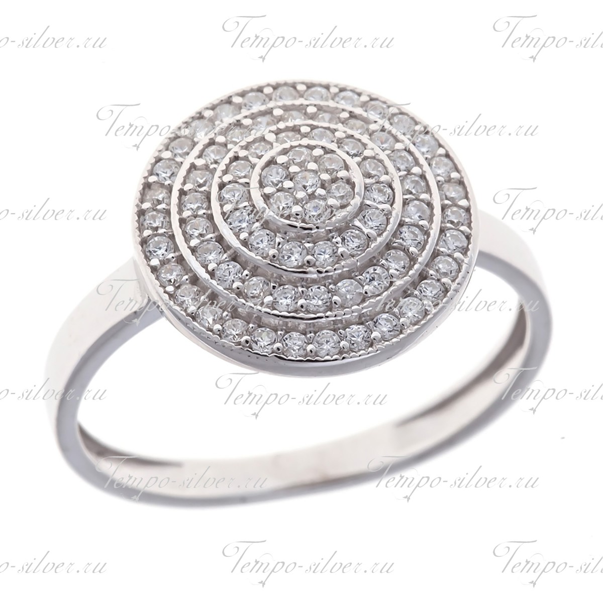 Кольцо из серебра круглой формы с белыми цирконами цена