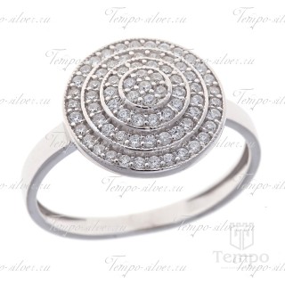 Кольцо из серебра круглой формы с белыми цирконами