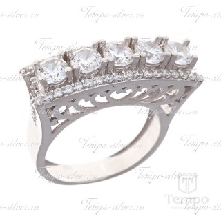 Кольцо из серебра Дорожка с белыми камнями на декоративной шинке