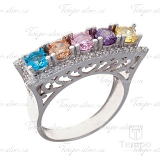 Кольцо из серебра Дорожка с цветными камнями на декоративной шинке