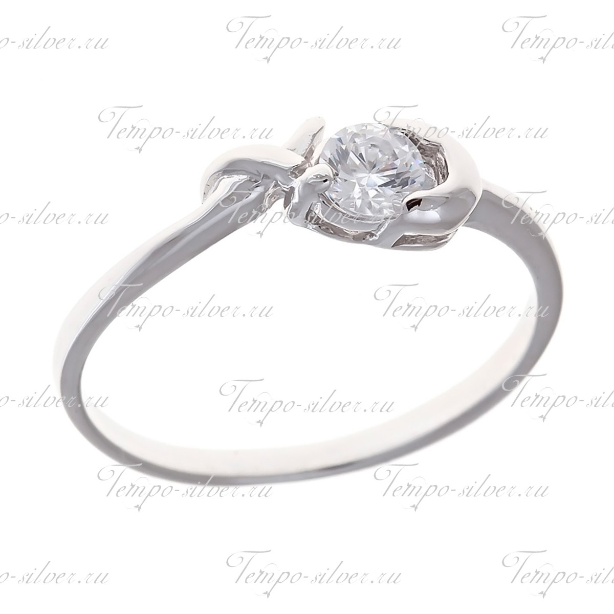 Кольцо из серебра с белым камнем на абстрактной шинке