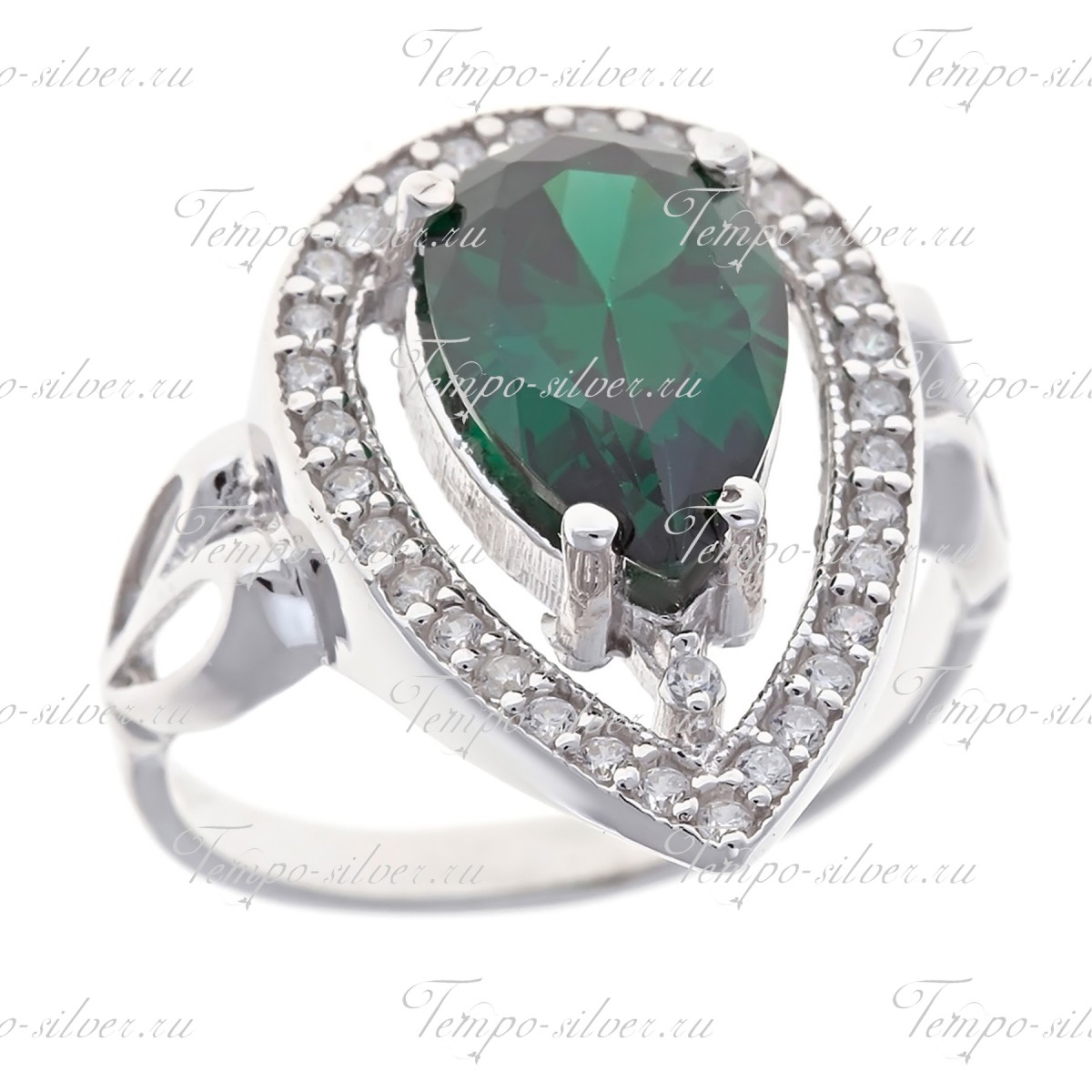 Кольцо из серебра с каплевидным зеленым камнем цена