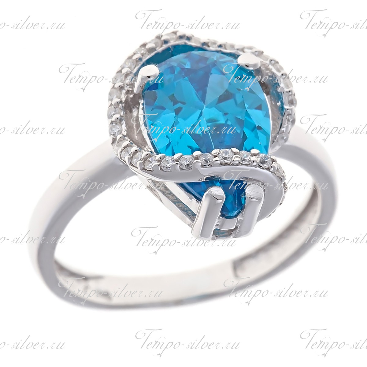 Кольцо из серебра с голубым каплевидным камнем цена