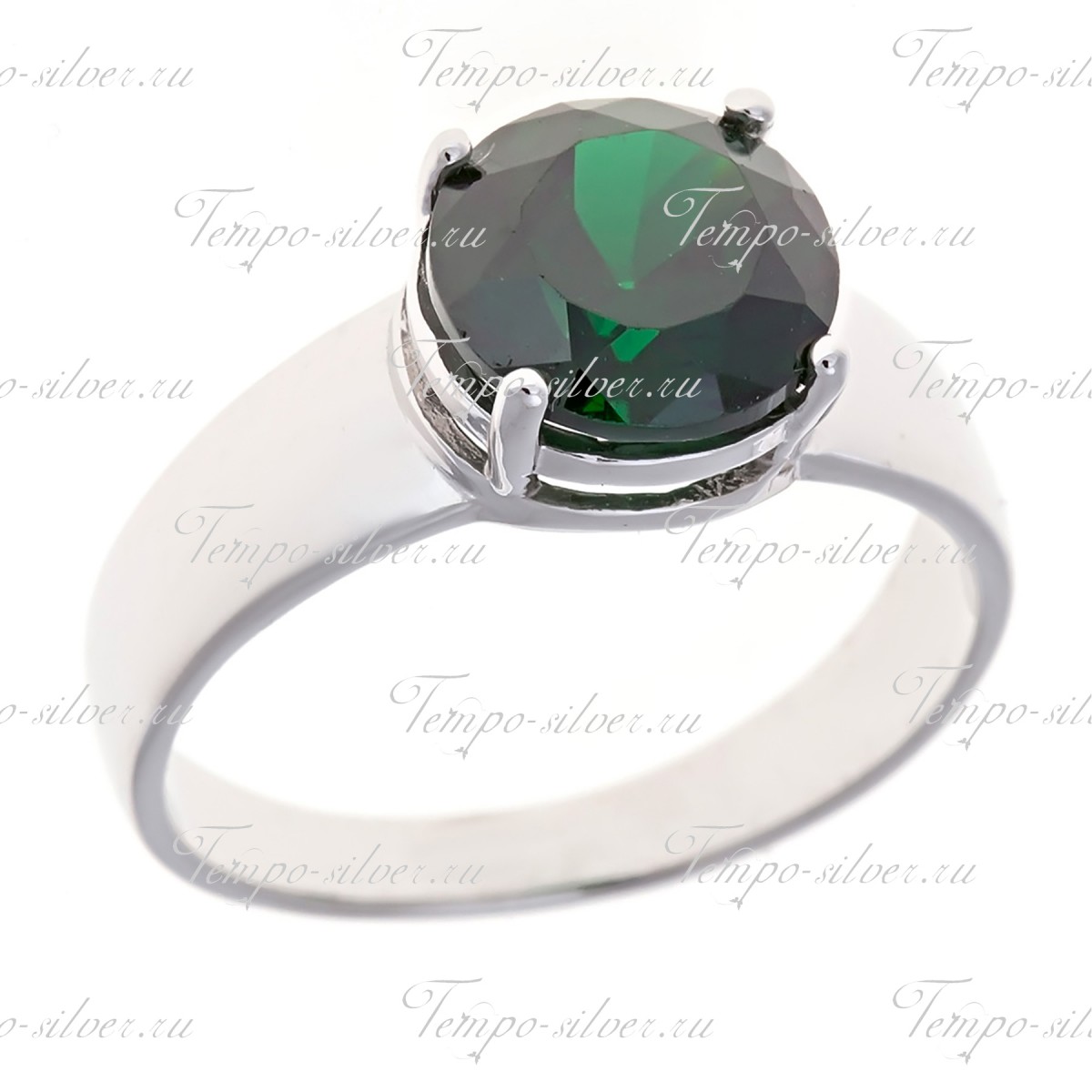 Кольцо из серебра с круглым зеленым камнем цена