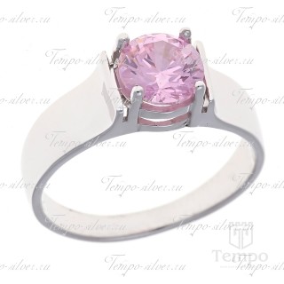 Кольцо из серебра с бледно-розовым круглым камнем