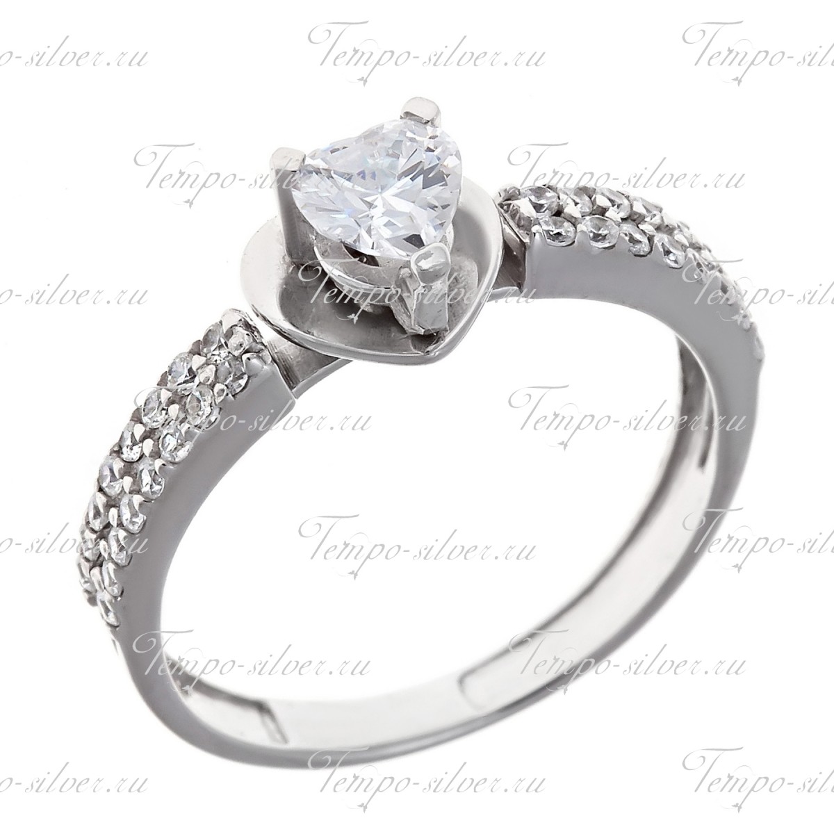 Кольцо из серебра обручального типа с белым камнем на треугольной подножке цена
