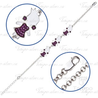 Браслет из серебряной цепочки с тремя девочками с фиолетовыми камнями