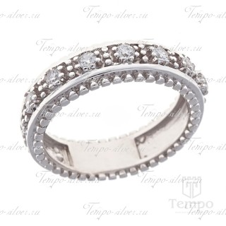 Перстень из серебра обручального типа с белыми цирконами и зубчиками 