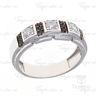 Перстень из серебра с черно-белыми камнями