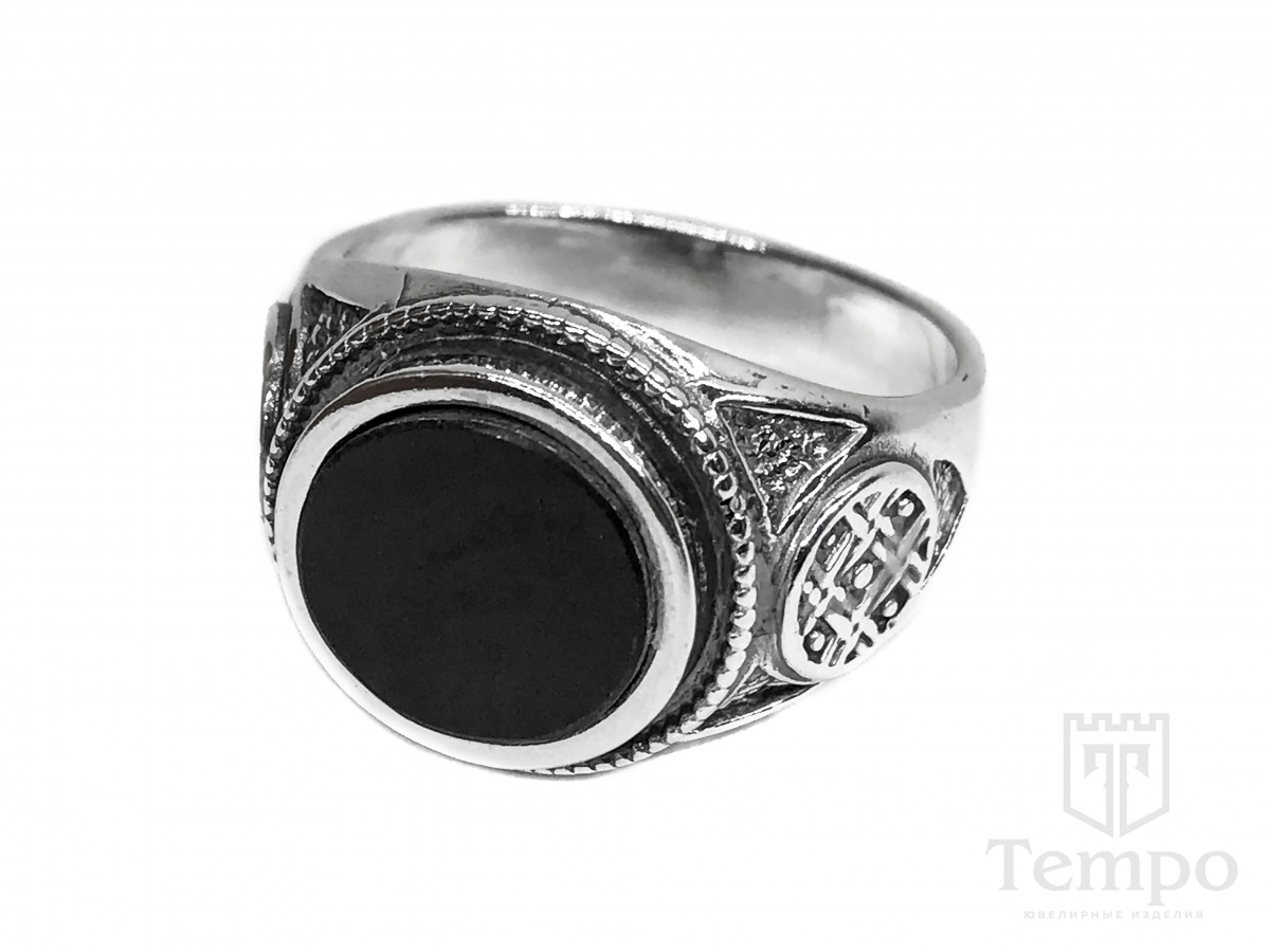 Перстень мужской из серебра с круглым агатом