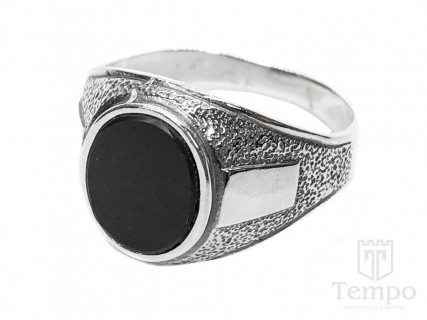 Перстень серебряный мужской с агатом круглой формы