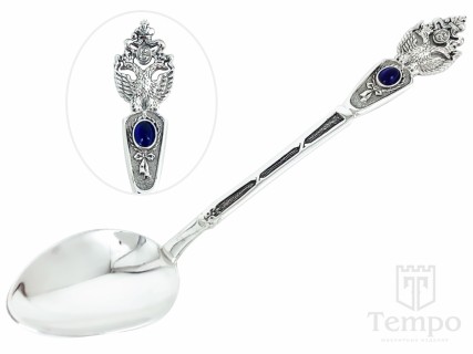 Чайная ложка с гербом и синим камнем из серебра