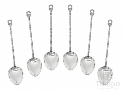 Серебряные длинные ложки для коктейлей в наборе 6 штук Нексия