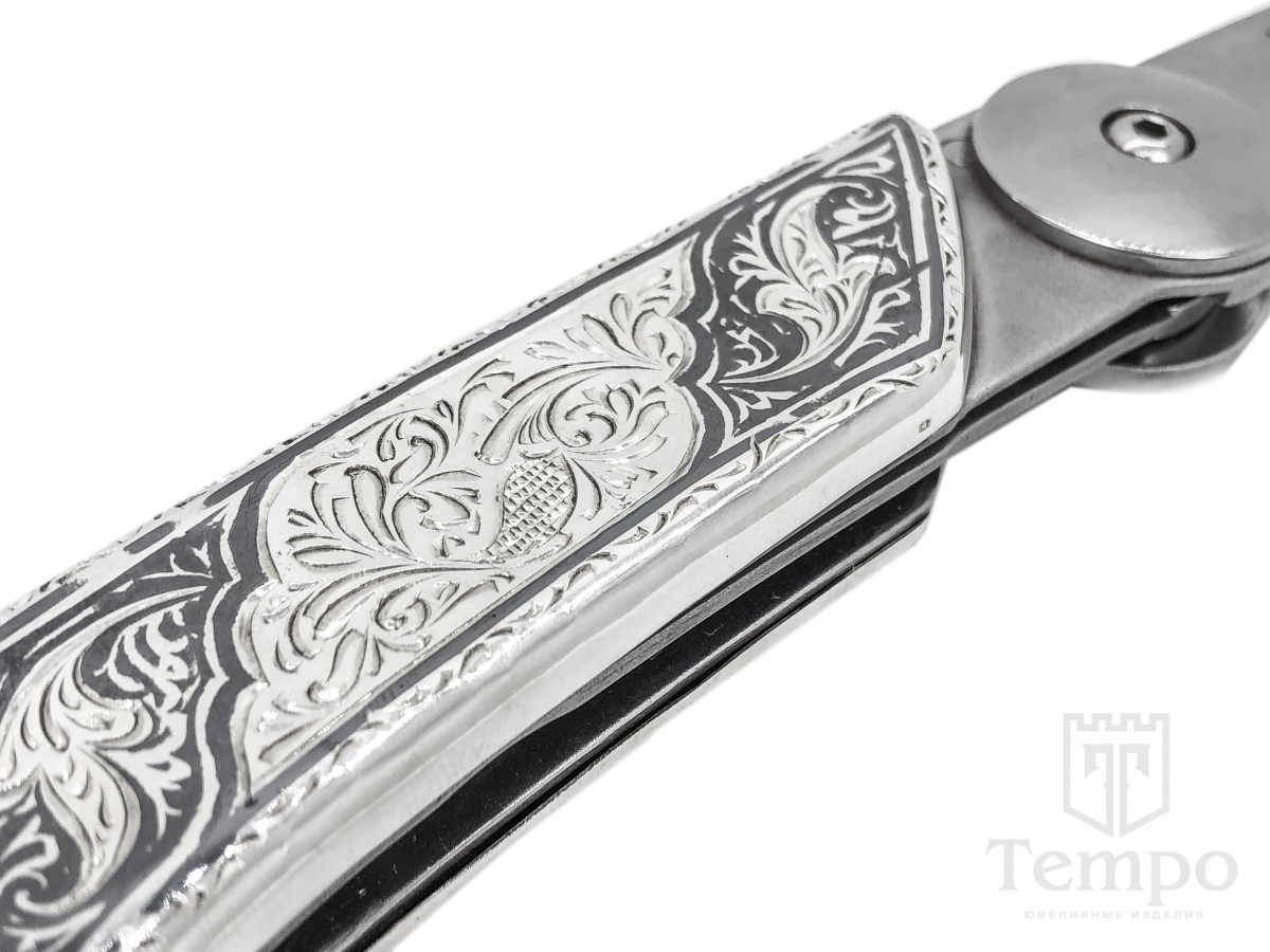 Нож складной с серебряными накладками 23 см