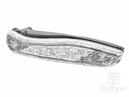 Складной нож с серебряными накладками Кубачи