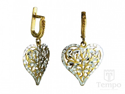 Серьги позолоченные из серебра в форме сердца