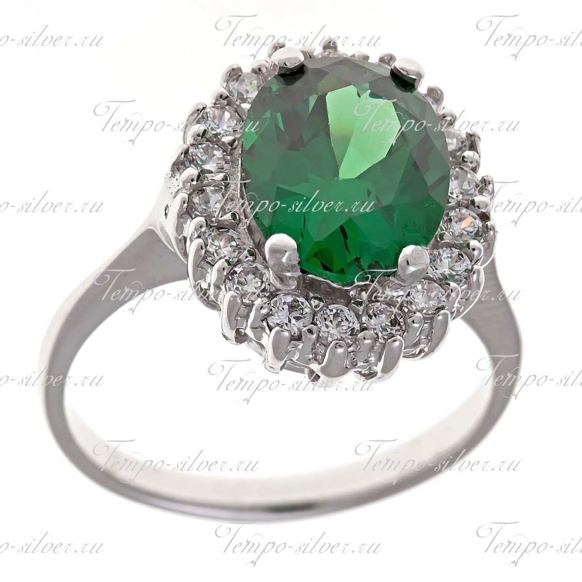 Кольцо серебряное с зеленым камнем цена