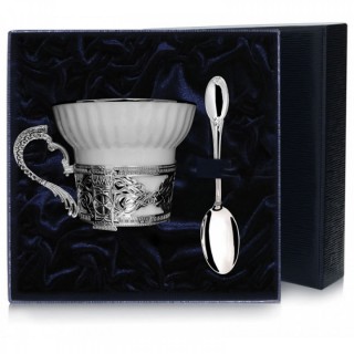 Серебряная чайная чашка Константин Великий с ложкой на 150мл