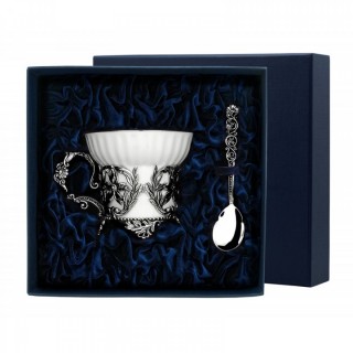Серебряная чайная чашка Симфония с ложкой на 150мл