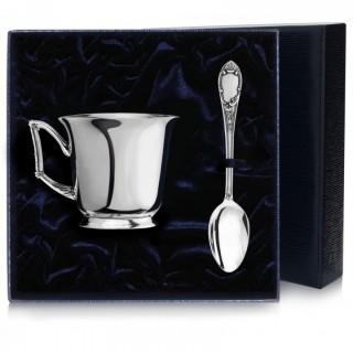 Серебряная чайная чашка с ложкой Элегия на 200мл