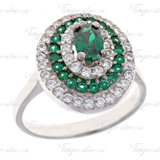 Кольцо серебряное с зелеными камнями