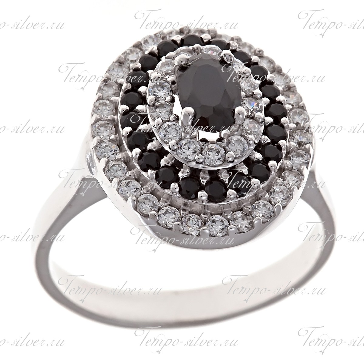 Кольцо серебряное овальное с черными камнями цена