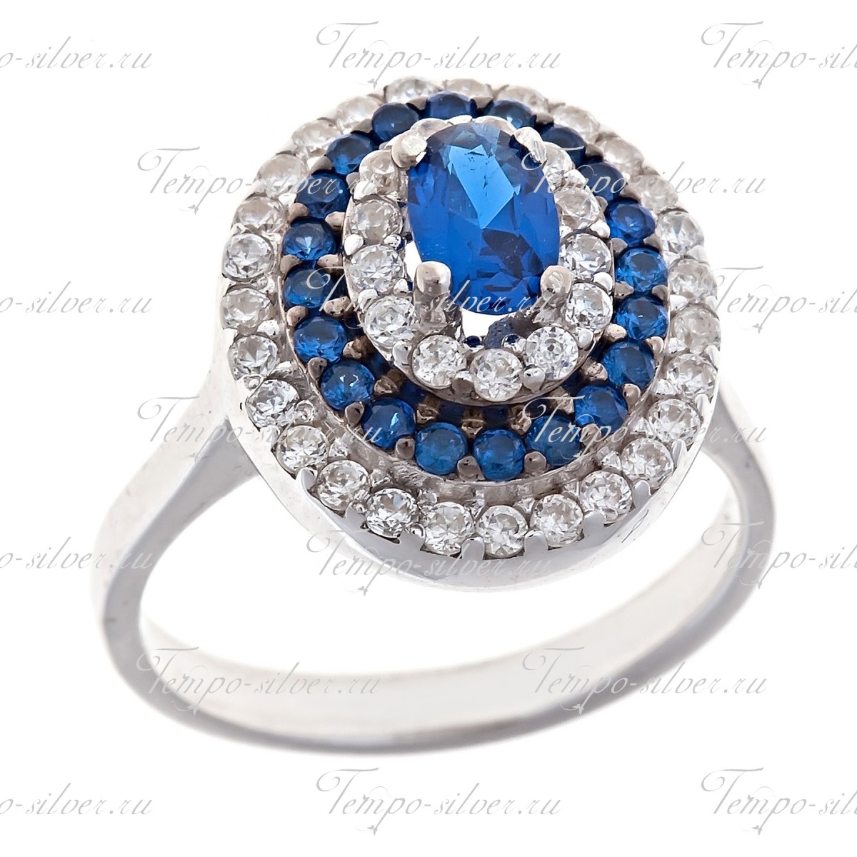 Кольцо серебряное овальной с синими камнями цена
