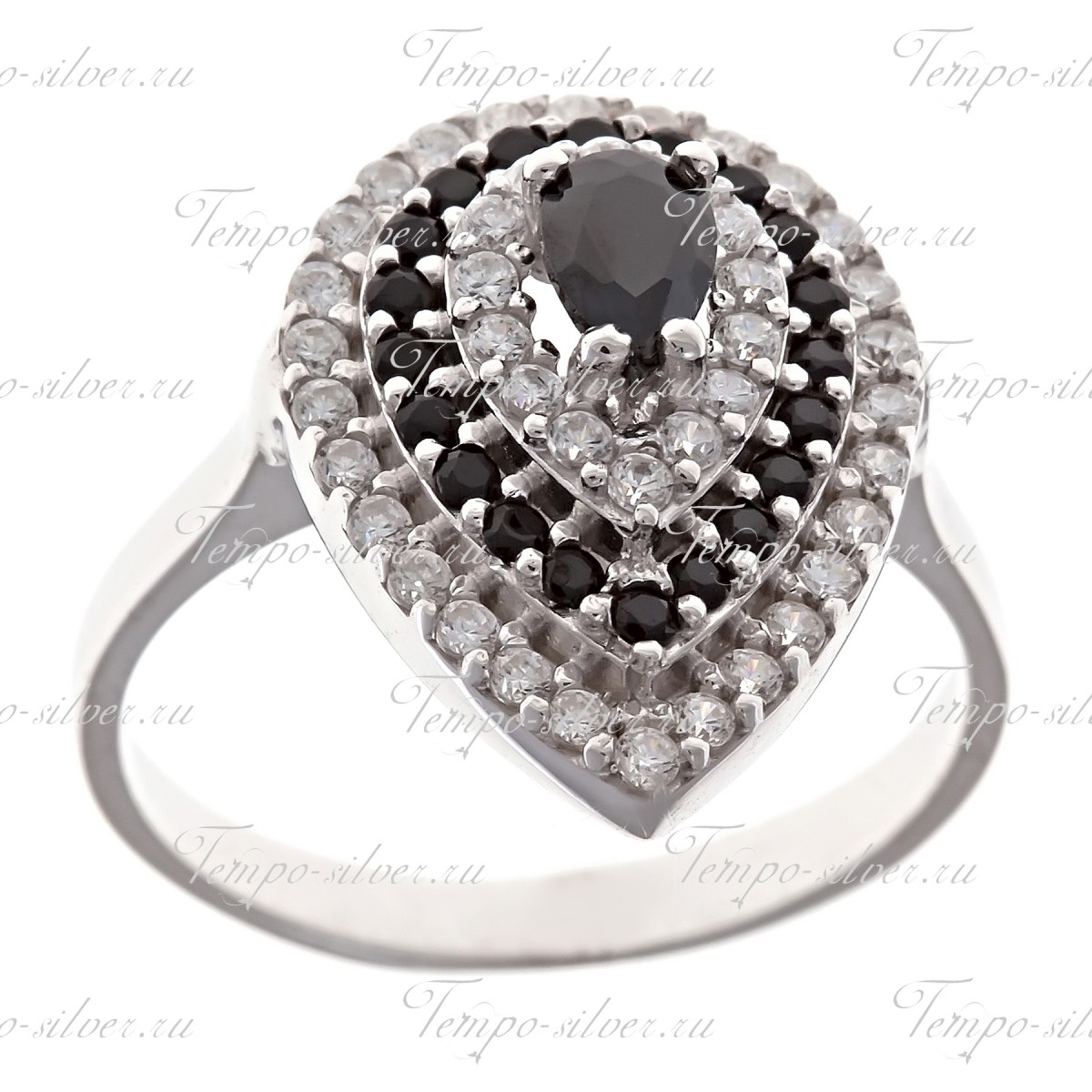 Кольцо из серебра в форме капли с черными камнями цена