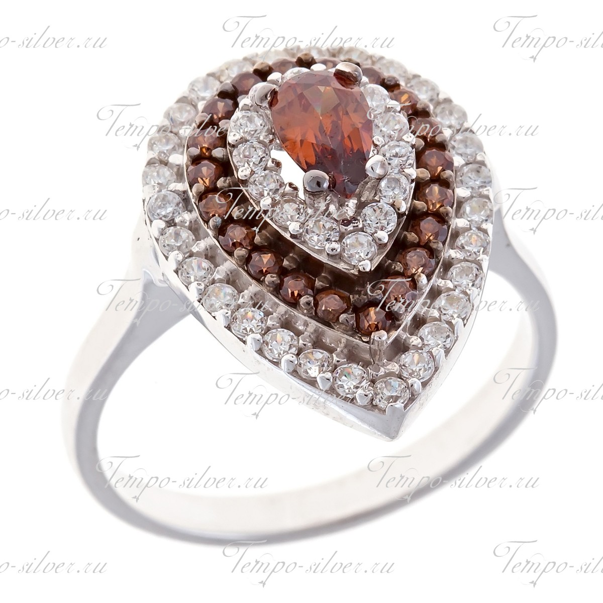 Кольцо из серебра в форме капли с темно-красными камнями цена