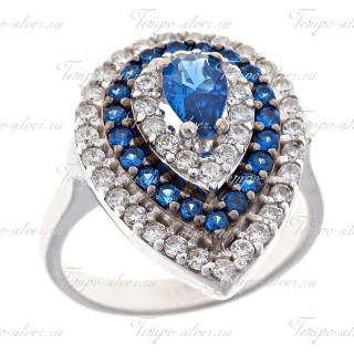 Кольцо из серебра в форме капли с синими камнями