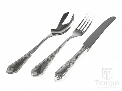 Столовые ложка, вилка и нож из серебра 925 пробы «Бантик»