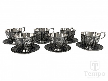 Набор из 6 серебряных чашек с блюдцами Ночное небо